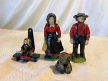 Vintage Cast Iron Amish Figures and Dog