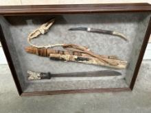 MANDAU SWORD WITH SHEATH AND TRIBAL DAGGER IN SHADOW BOX