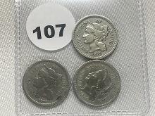 1870, 73, 81 3 Cent Pieces