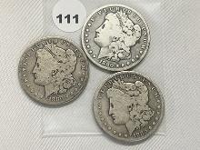 3 X $ 1880, (2) 1880-S Morgan Dollars