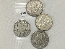 4 X $ 1881-S, 82-S, 83-O, 84-S Morgan Dollars