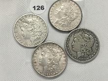 4 X $ 1881, 82, 87, 88-O Morgan Dollars