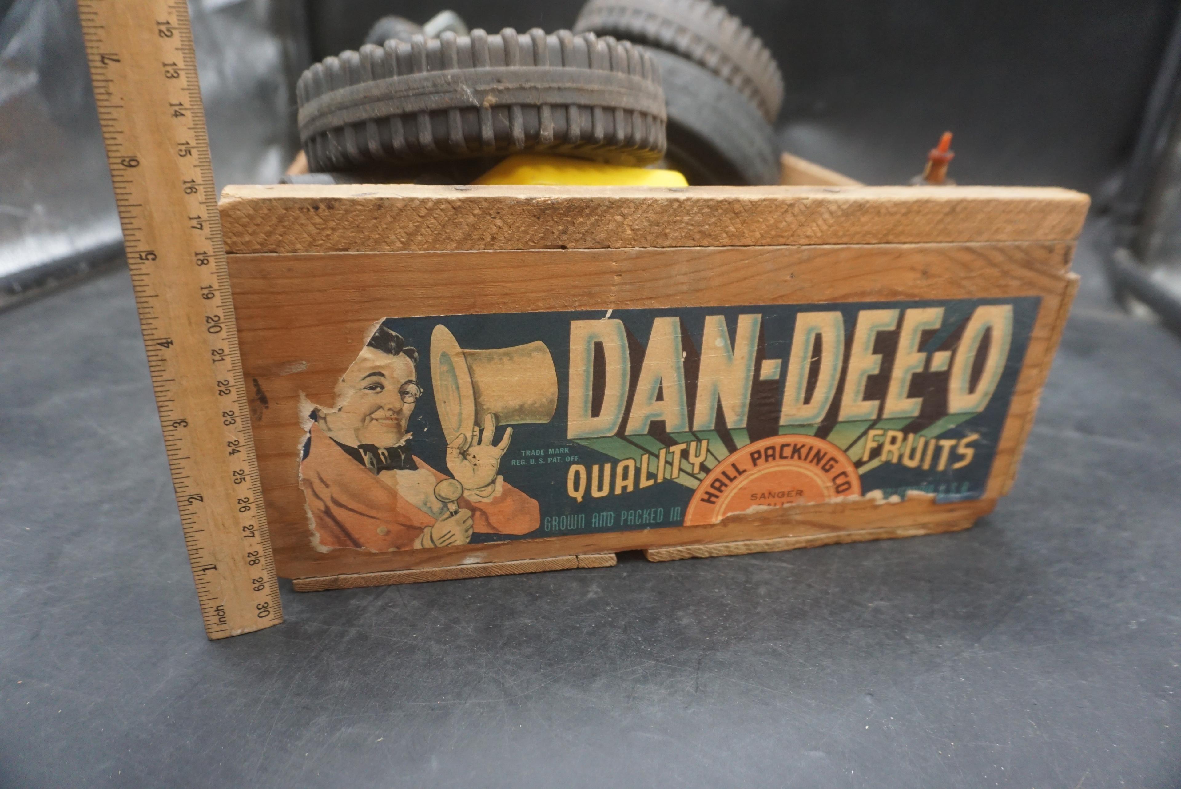 Dan-Dee-O Wooden Crate W/ Wheels, Pins, Tools & Flashlight