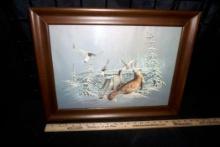 Framed Painting Of Fox & Birds By Moeller 1969