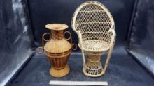 Doll Chair & Wicker Vase