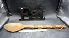"Eat" Sign & Large Hanging Wooden Carved Spoon