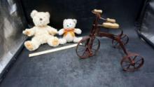2 Teddy Bears & Metal Decorative Trike