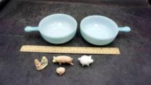 Glasbake Bowls & Pig Figurines