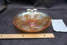 Imperial Grape Marigold Carnival Glass/Twig Center Handled Tray