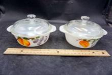 2 - Fire-King Fruit Dishes W/ Lids (Chip On Lid)