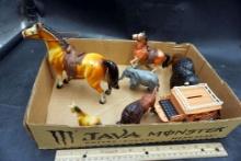 Stagecoach Bank, Toy Buffalos, Elephant & Horses W/ Rider