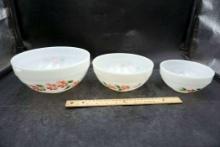 3 - Fire-King Floral Nesting Bowls