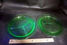 2 - Green Depression Glass Ballerina Luncheon Plates