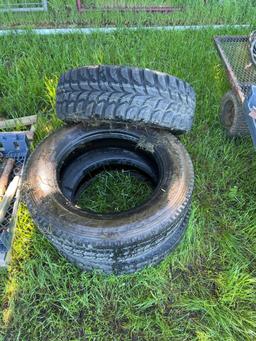 Stack of 3 Tires - 1 is 285 70/R 17 - 2 are 225-7019.5