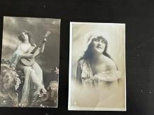 Group of (2) c.1900 Hand Tinted Risque Black & White Postcards