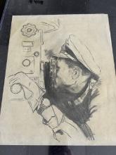 Original Pencil Drawing of WWII German U-Boat Captain.