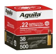 Aguila 1B221118 Super Extra High Velocity 22 LR 38 gr Copper Plated Hollow Point CPHP 500 Per Box
