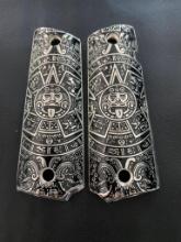 Custom 1911 Grips - Silver Plated - Aztec Calendar