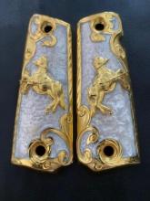 Custom 1911 Grips - Gold Plated - Horse