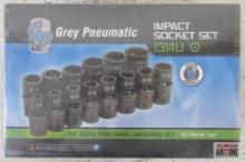 Grey Pneumatic 1314U 14pc 1/2" Drive Standard Length Fractional Universal Impact Socket Set, 6pt w/