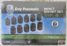 Grey Pneumatic 1211P 11pc 3/8" Drive Pipe Plug Impact Socket Set, 4pt w/ Molded Storage Case... 3/16