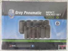 Gey Pneumatic 1311SD 11pc 1/2" Drive Deep Length Fractional Impact Socket Set, 8pt w/ Molded Storage