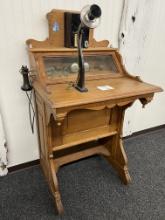 Chicago Telephone Co. OAK Telephone Cabinet Vanity with 1903 Coin Box