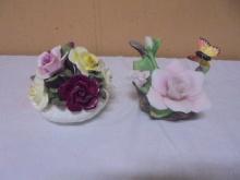 2 Porcelain Flower Décor Pieces