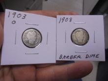 1903 O Mint & 1908 Silver Barber Dimes