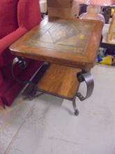 Beautiful Iron Leg & Wood Side Table w/ Slate Inlayed Top