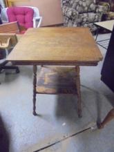 Antique Solid Oak Spool Leg Parlor Table