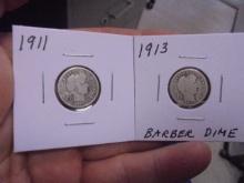 1911 & 1913 Silver Barber Dimes