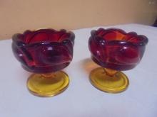 Set of Vintage Indiana Tiara Amberina Glass Candle Holders