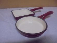Small Round & Square Porcelain Over Cast Iron Skillets