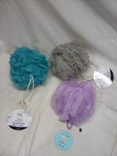 3Pc Loofa Lot- 1 Lavender, 1 Teal, 1 Grey