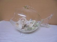 Large Art Glass Fish Bowl w/ Shells