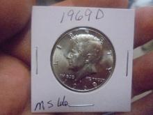 1969 D Mint 40% Silver Kennedy Half Dollar