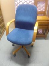 Blue Upholstered Wood Arm Desk/Office Chair