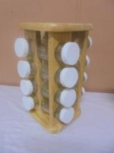 Wooden Revolving Spice Rack w/ 16 Glass Bottles