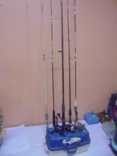 Group of 5 Fishing Rods-3 Reels-Tackle Box