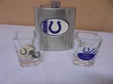 Colts Stainless Steel Flask & 2 Shot Glasses
