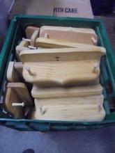 Milk Crate Full of 9" Unfinished Wood Wall Shelves w/ Pegs