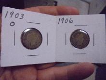 1903 O Mint & 1906 Silver Barber Dimes