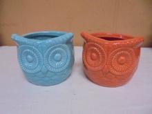 2 Ceramic Owl Planters