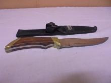 Wood & Brass Handled Hunting Knife w/  Sheaf