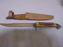 Vintage Globemaster Bone Handle Knife w/ Leather Sheaf
