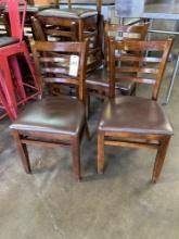 Wood Frame Ladderback Chairs with Brown Seat Cushions