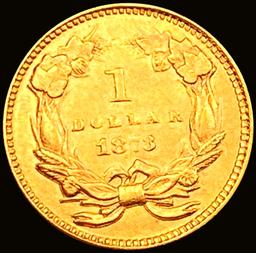 1873 Open 3 Rare Gold Dollar CHOICE BU