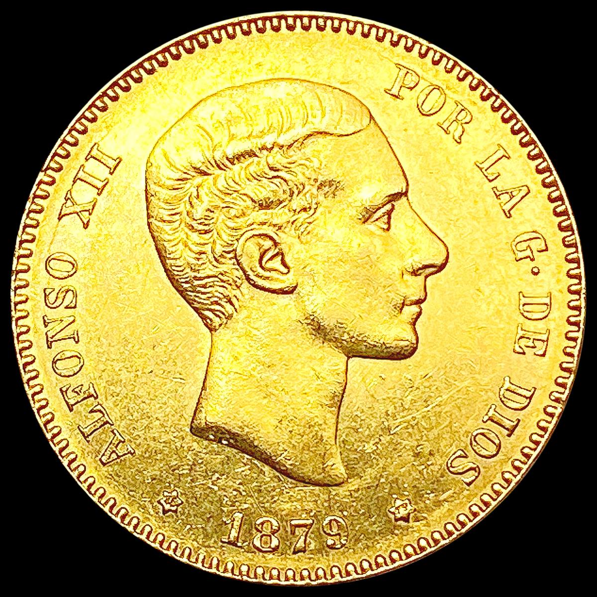 1879 Spain .2334oz Gold 25 Pesetas UNCIRCULATED