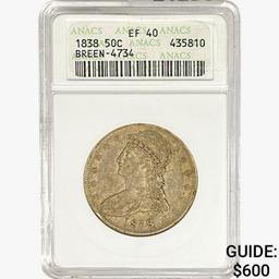 1838 Capped Bust Half Dollar ANACS EF40 Breen-4734